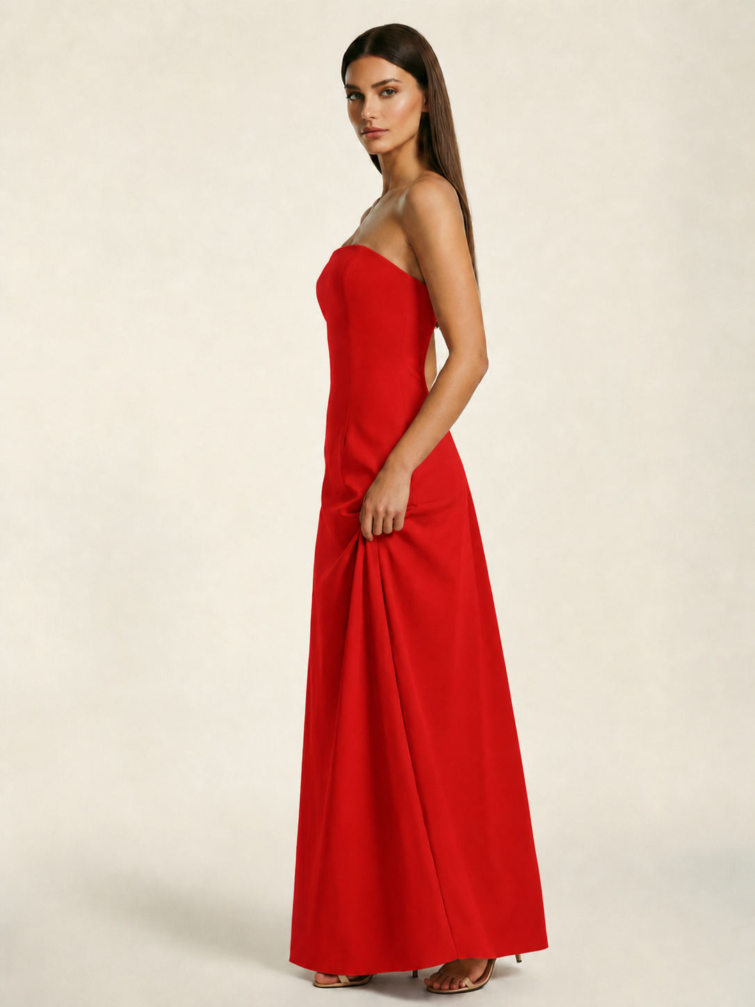 Strapless Lace-Up Back Floor-Length Formal Dress