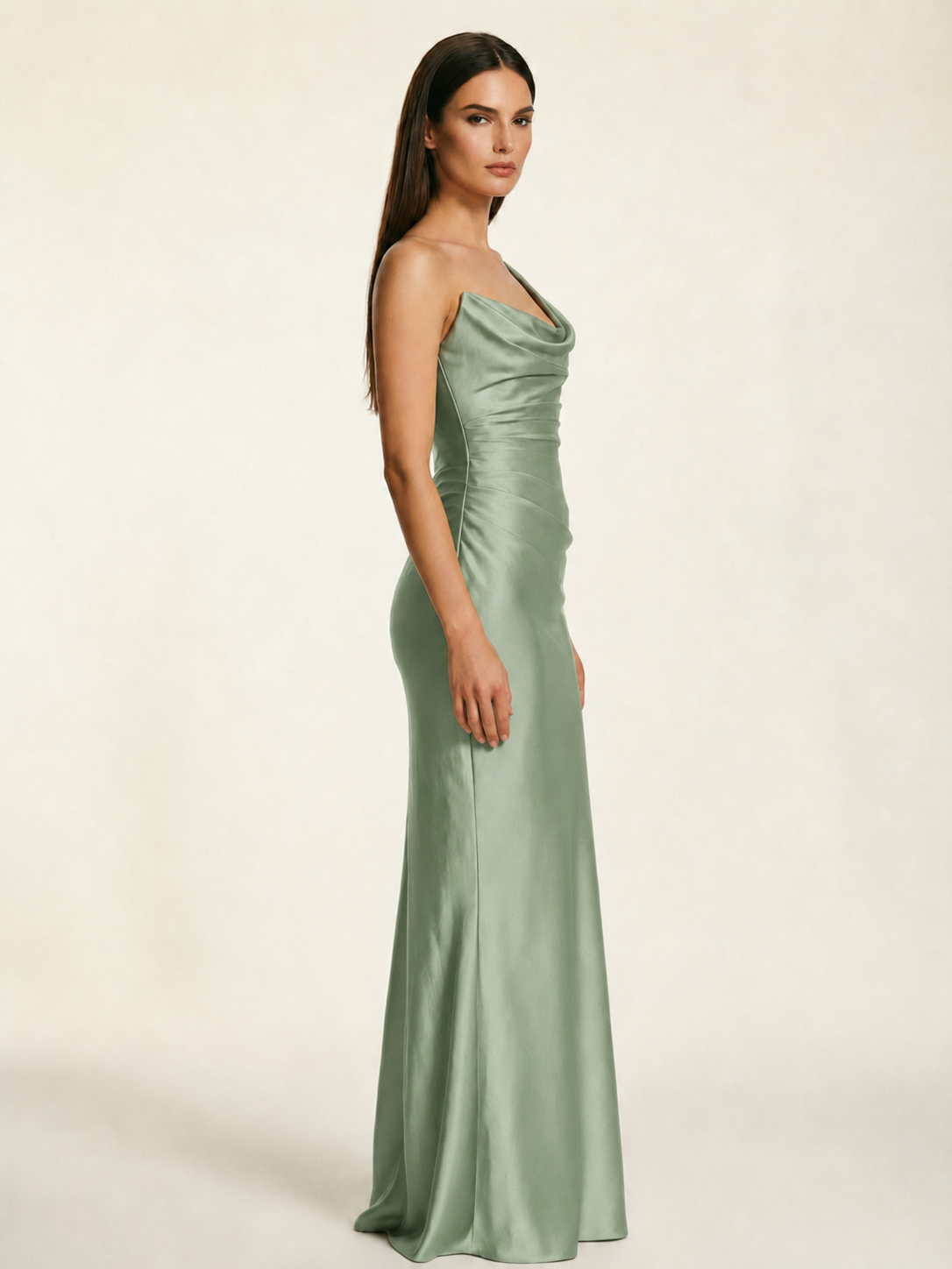 Single-shoulder satin back strap design formal dress