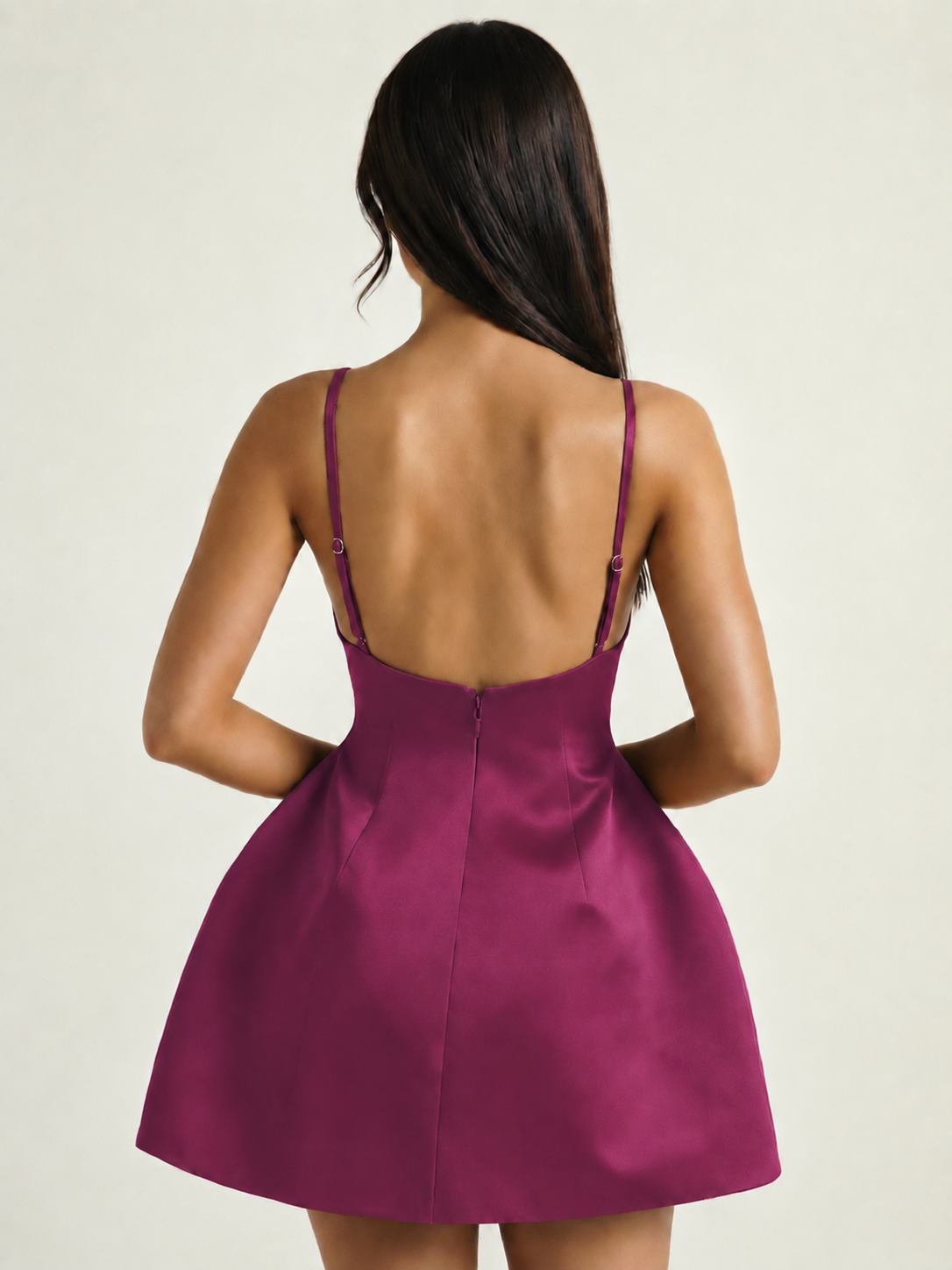 Satin Boat Neck Open Back Fit & Flare Mini Dress