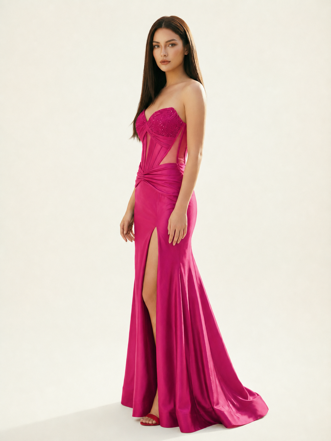 Strapless Corset Satin High Slit Mermaid Gown