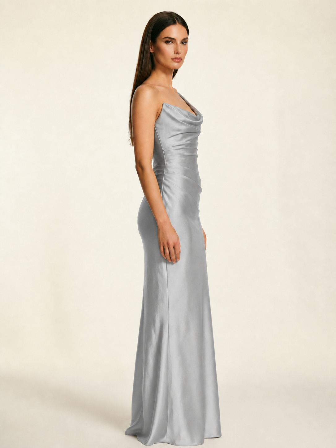 Single-shoulder satin back strap design formal dress