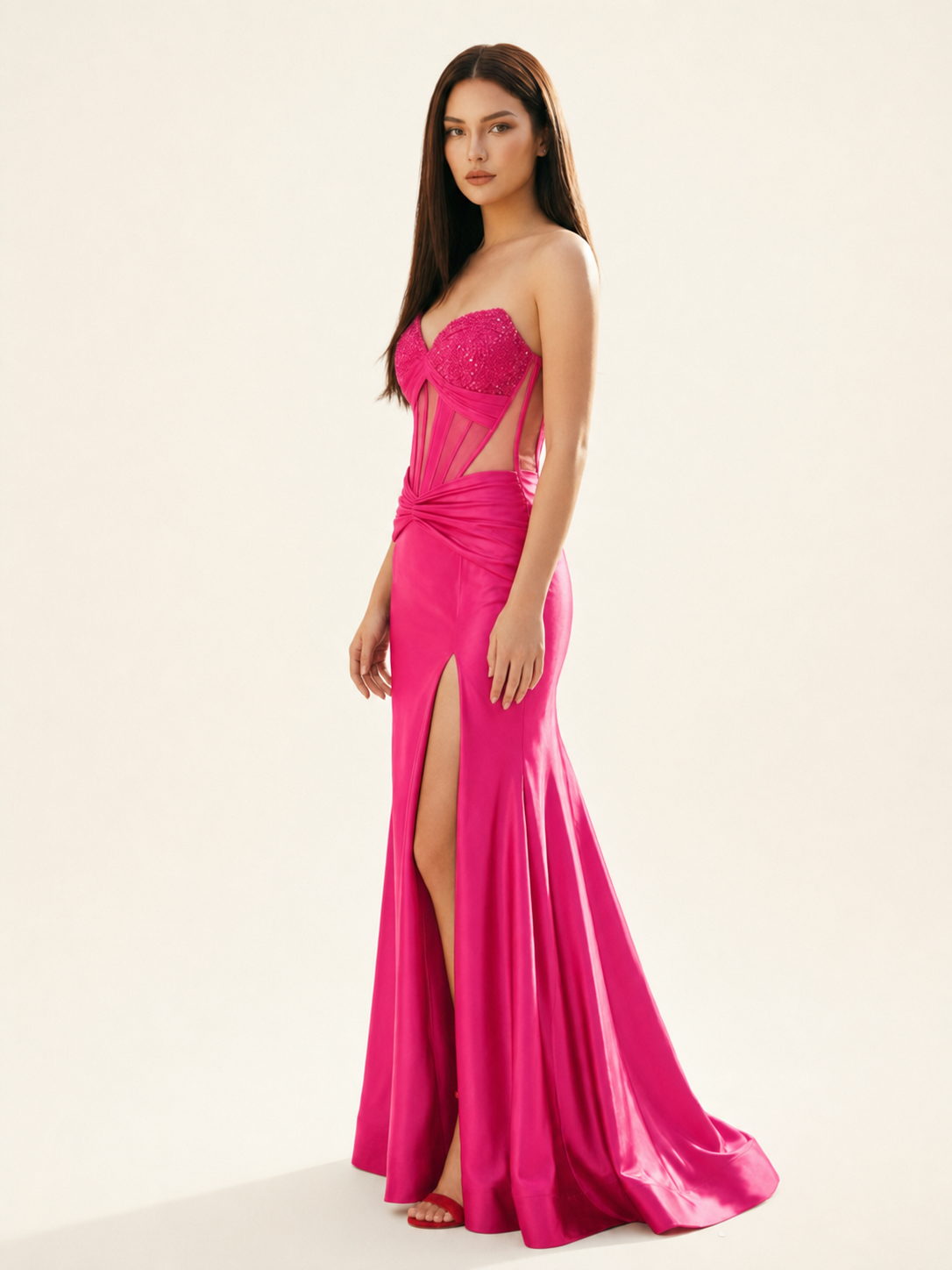 Strapless Corset Satin High Slit Mermaid Gown