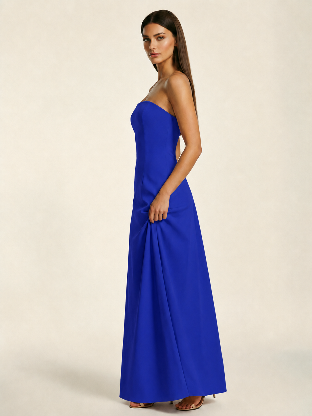 Strapless Lace-Up Back Floor-Length Formal Dress
