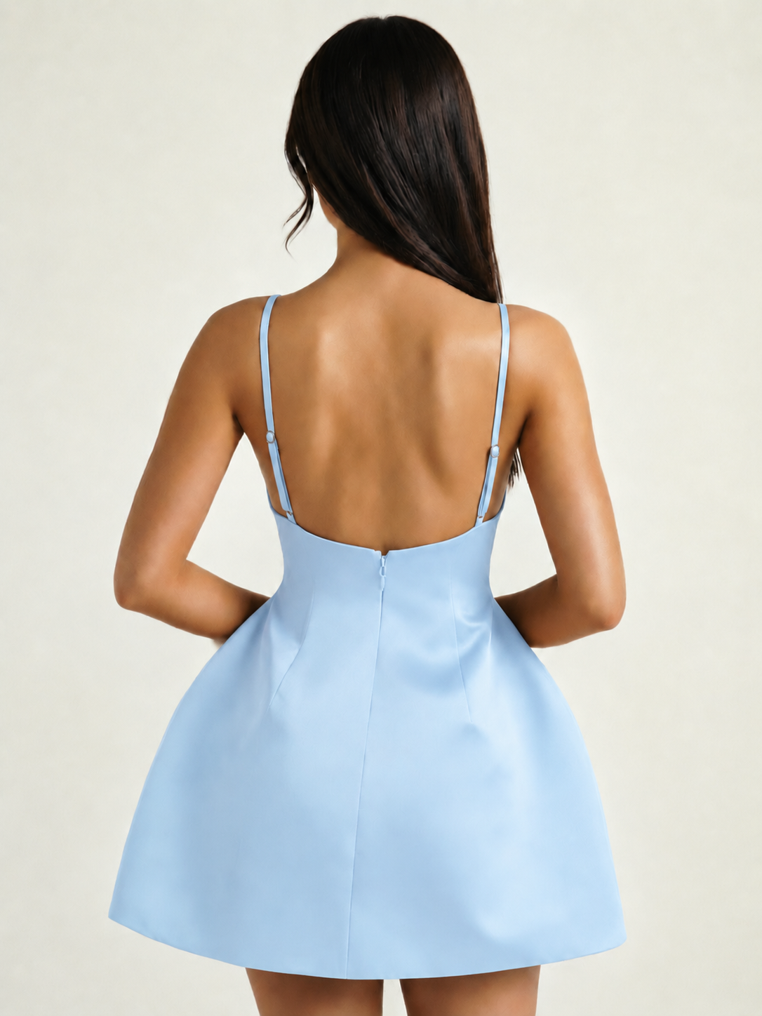 Satin Boat Neck Open Back Fit & Flare Mini Dress