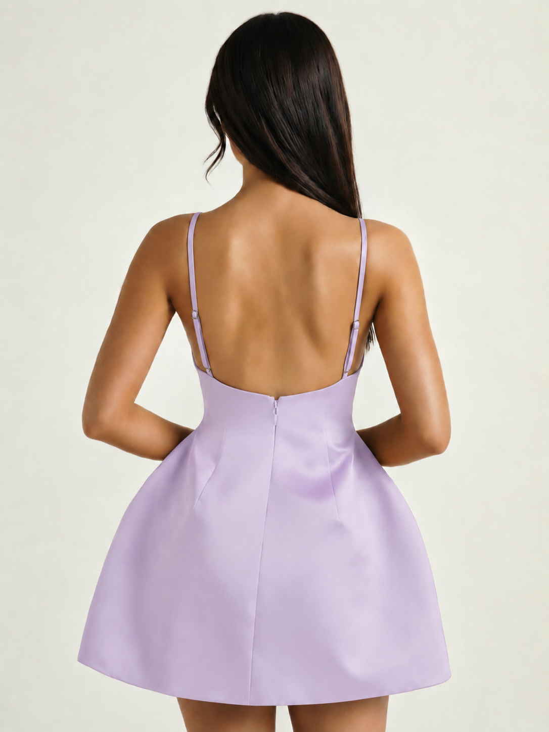 Satin Boat Neck Open Back Fit & Flare Mini Dress