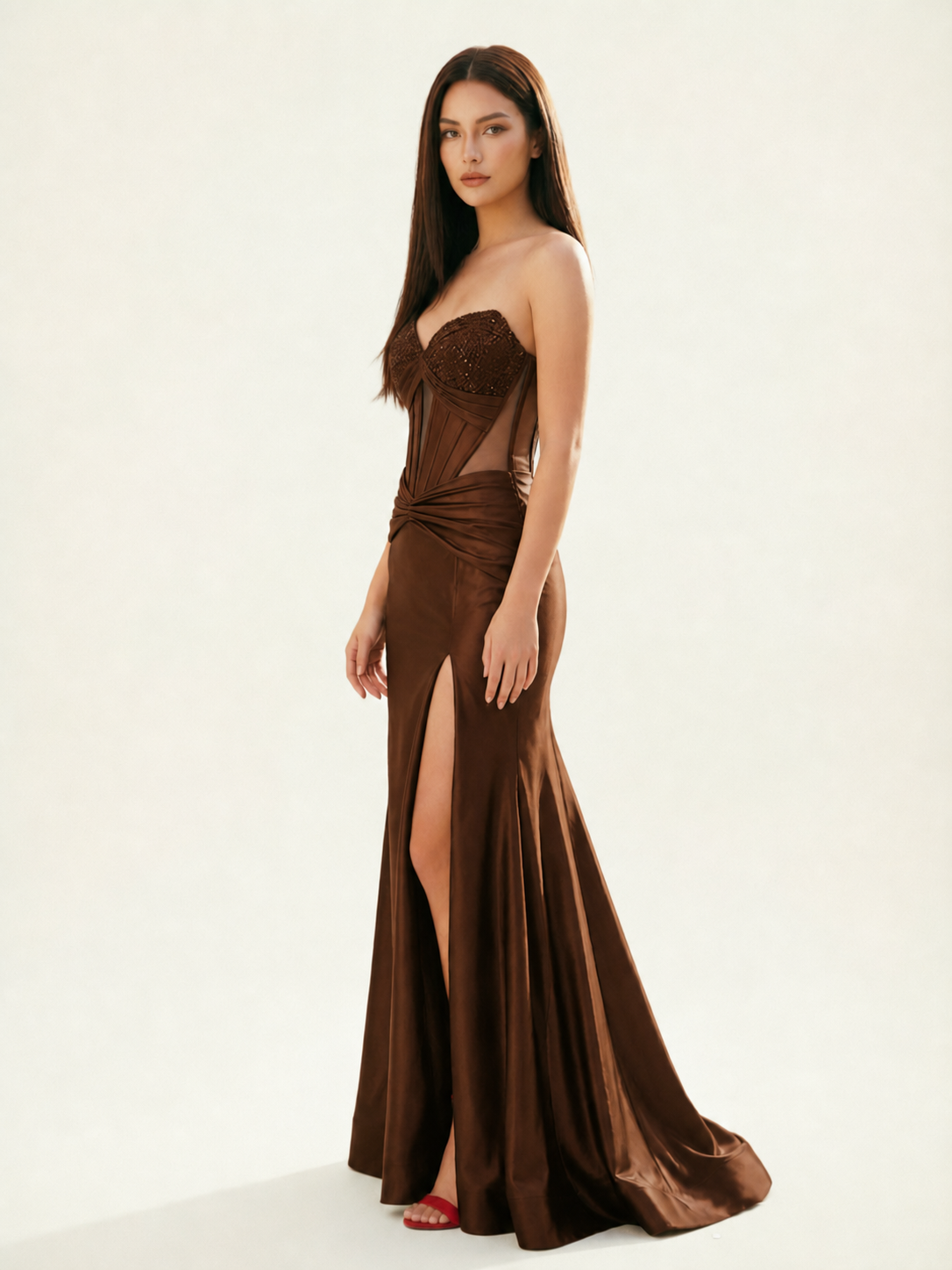 Strapless Corset Satin High Slit Mermaid Gown