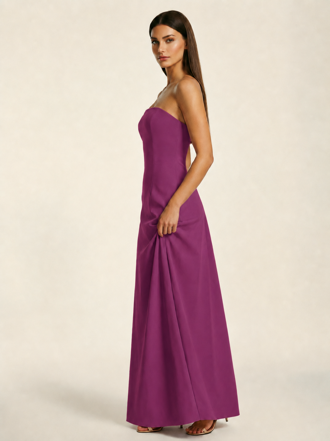 Strapless Lace-Up Back Floor-Length Formal Dress