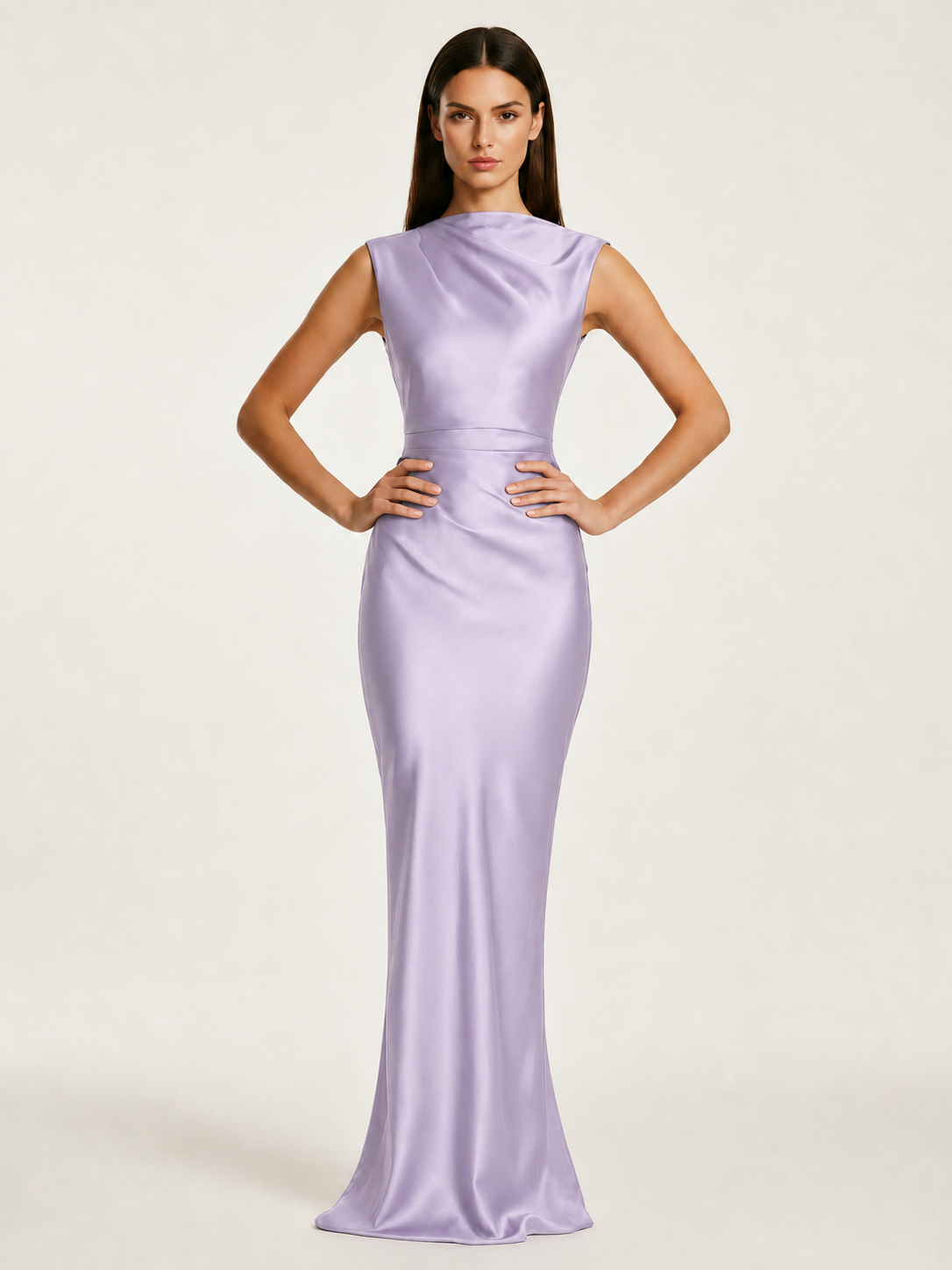 Sleeveless Draped Satin Mermaid Cutout Back Formal Dress