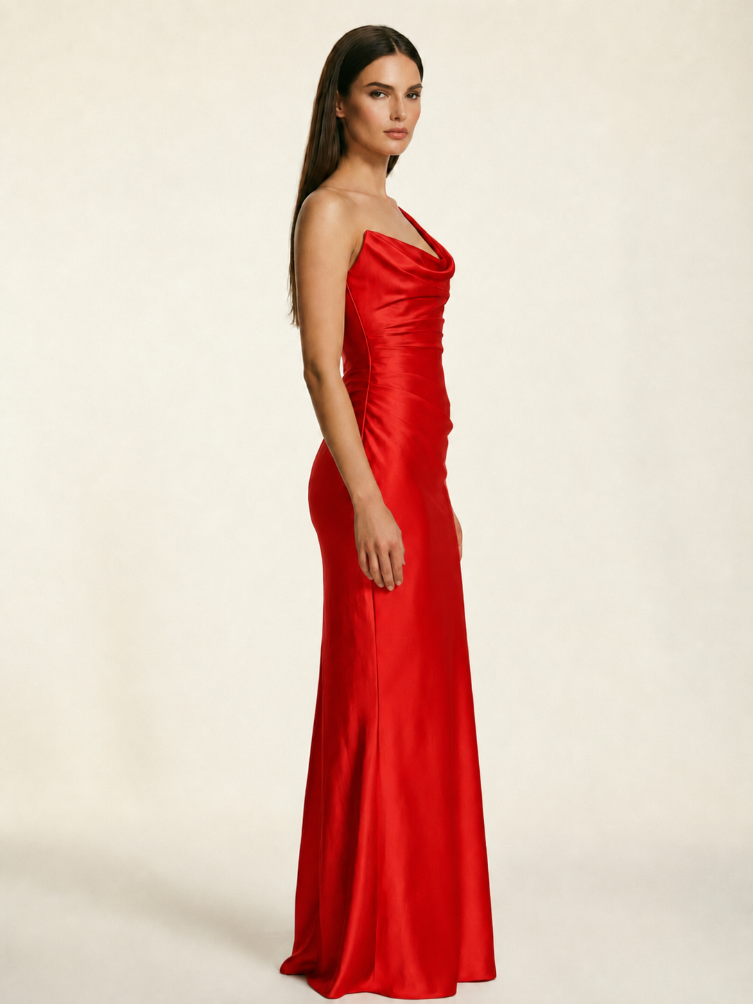 Single-shoulder satin back strap design formal dress