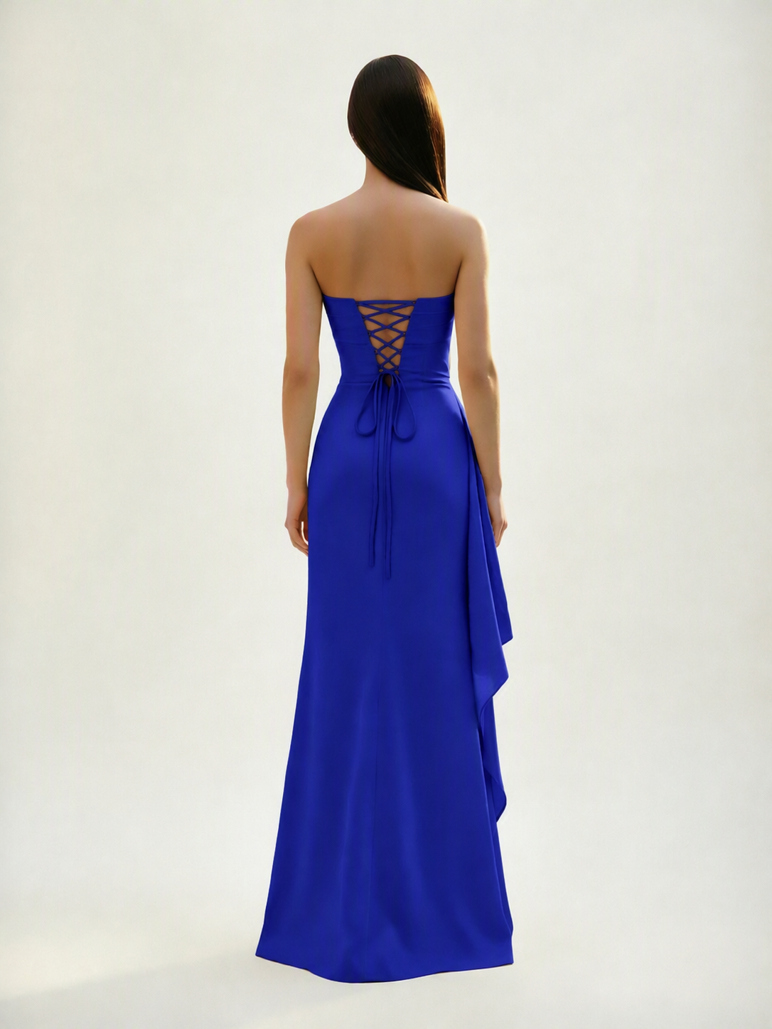 Strapless Mermaid Formal Gown with Side Slit & Draped Detail
