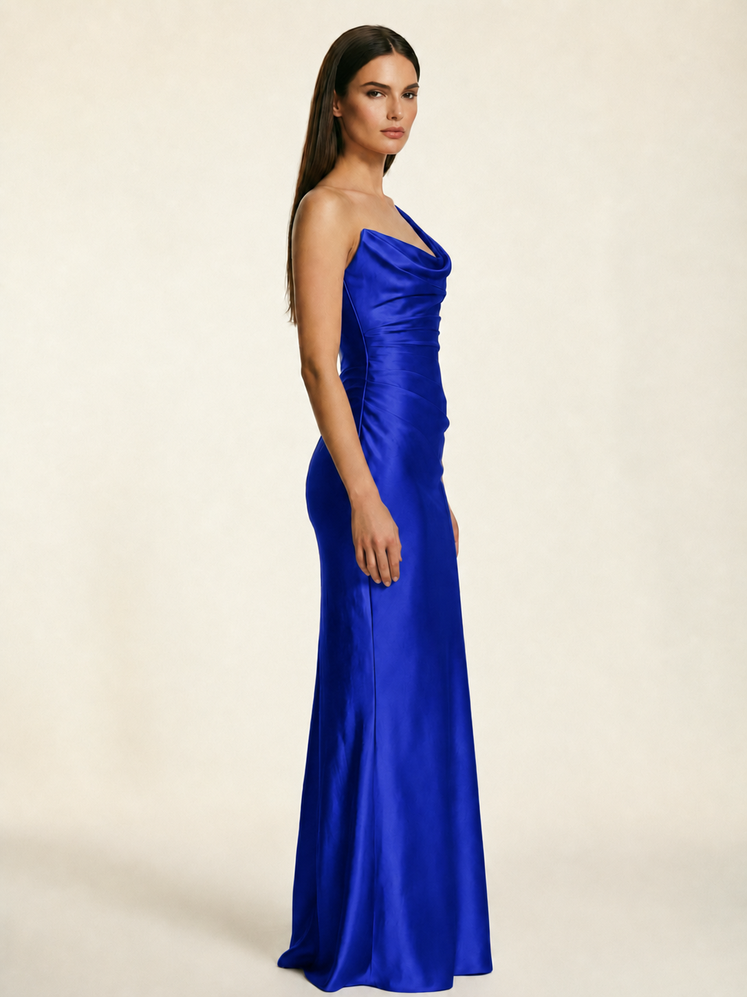Single-shoulder satin back strap design formal dress