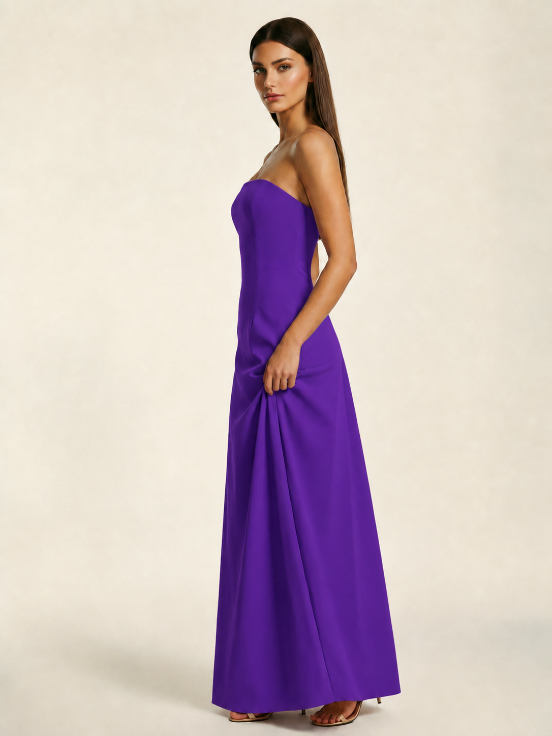 Strapless Lace-Up Back Floor-Length Formal Dress