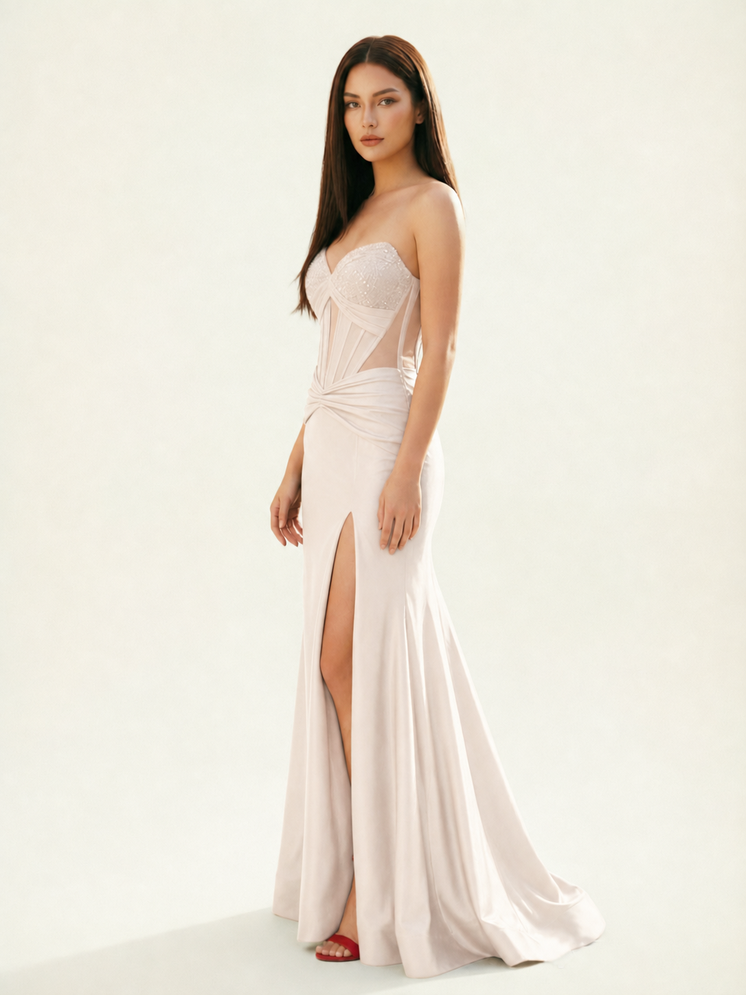 Strapless Corset Satin High Slit Mermaid Gown