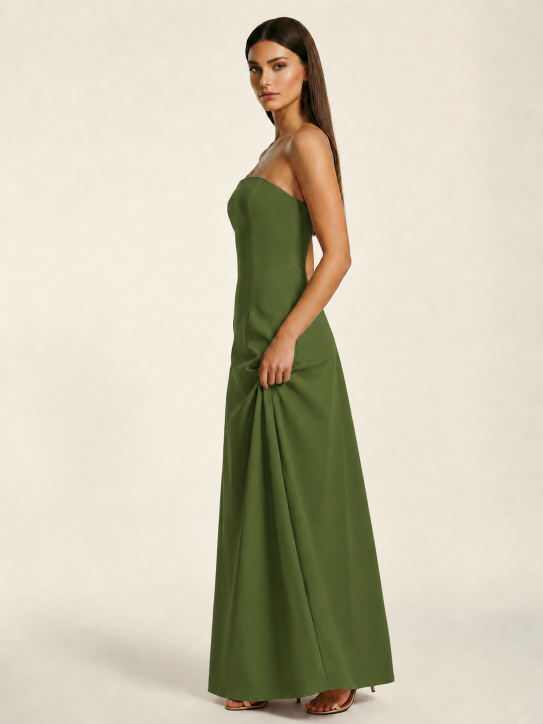 Strapless Lace-Up Back Floor-Length Formal Dress