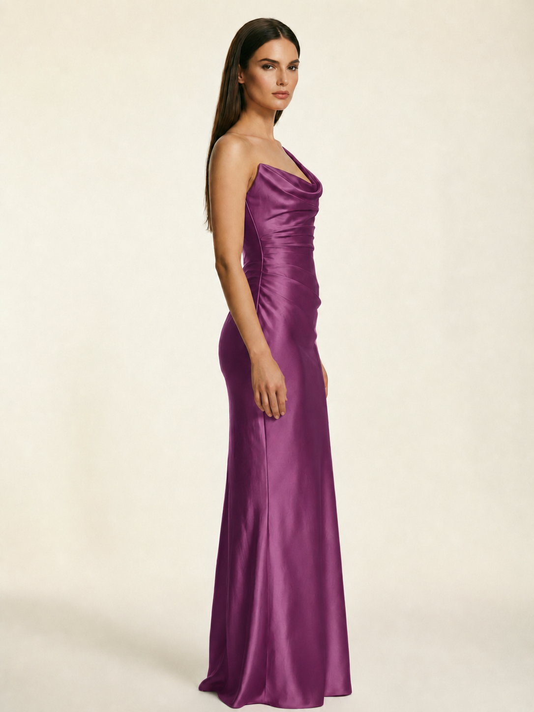 Single-shoulder satin back strap design formal dress