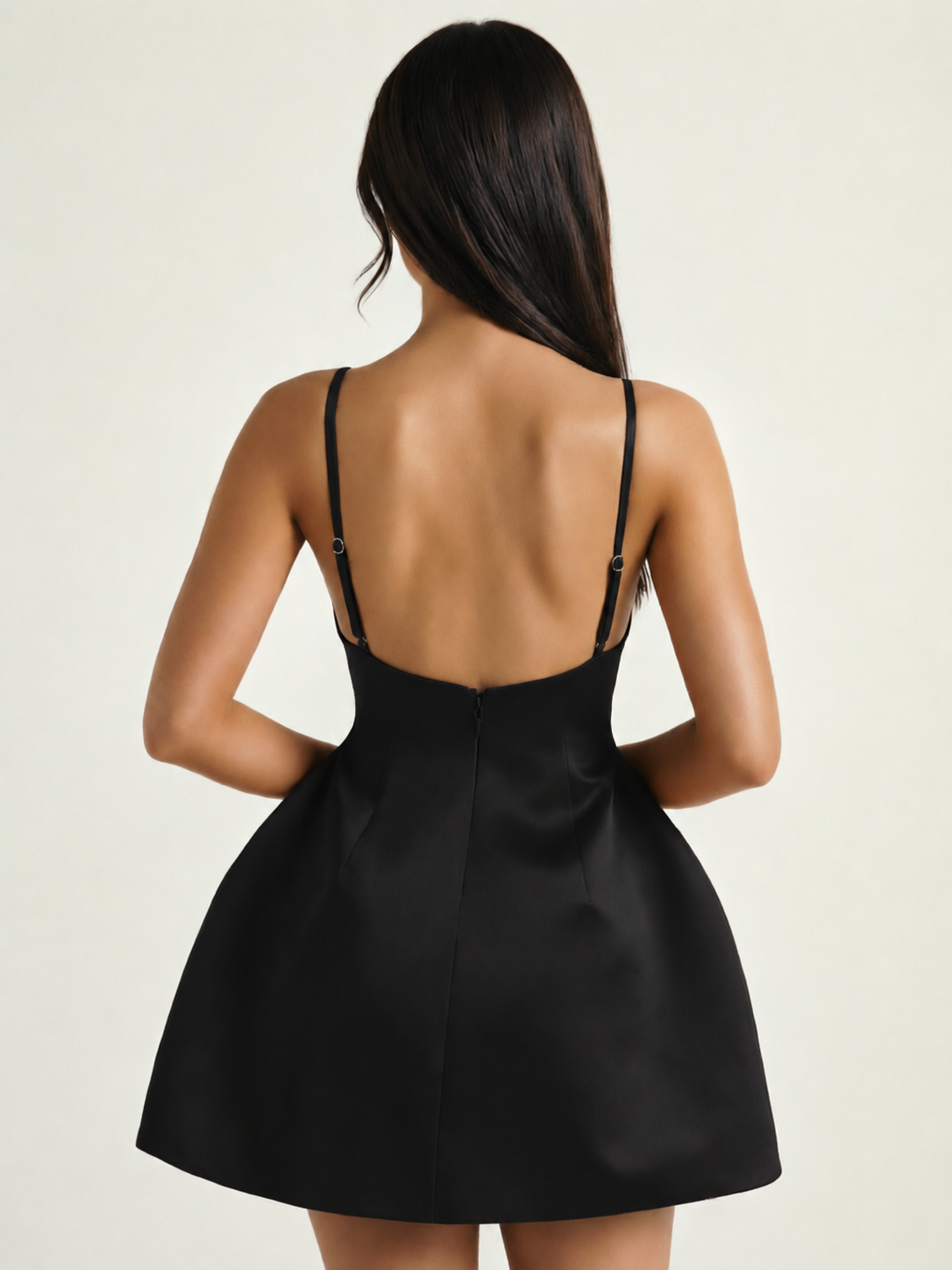 Satin Boat Neck Open Back Fit & Flare Mini Dress