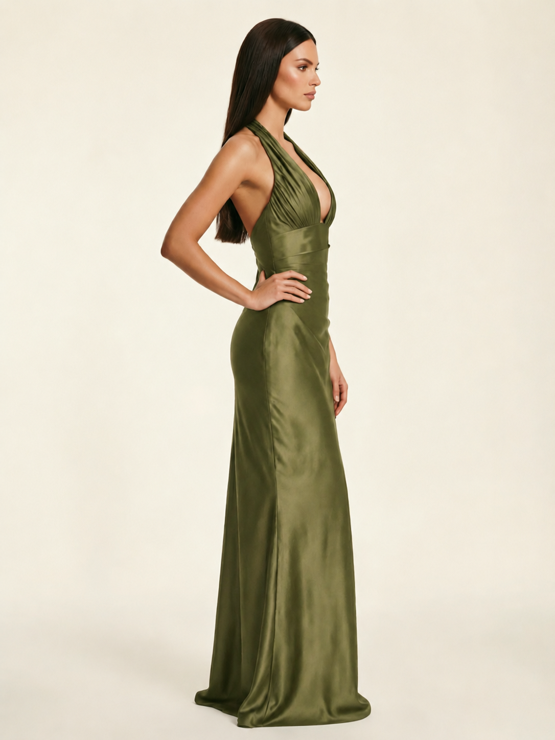 Deep V Satin Mermaid Lace-Up Back Formal Dress