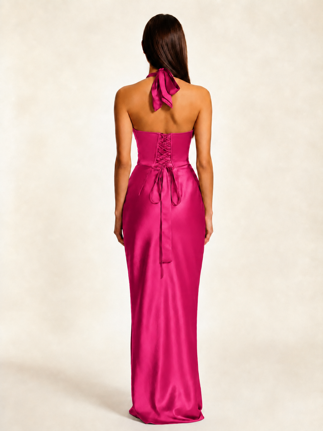 Deep V Satin Mermaid Lace-Up Back Formal Dress