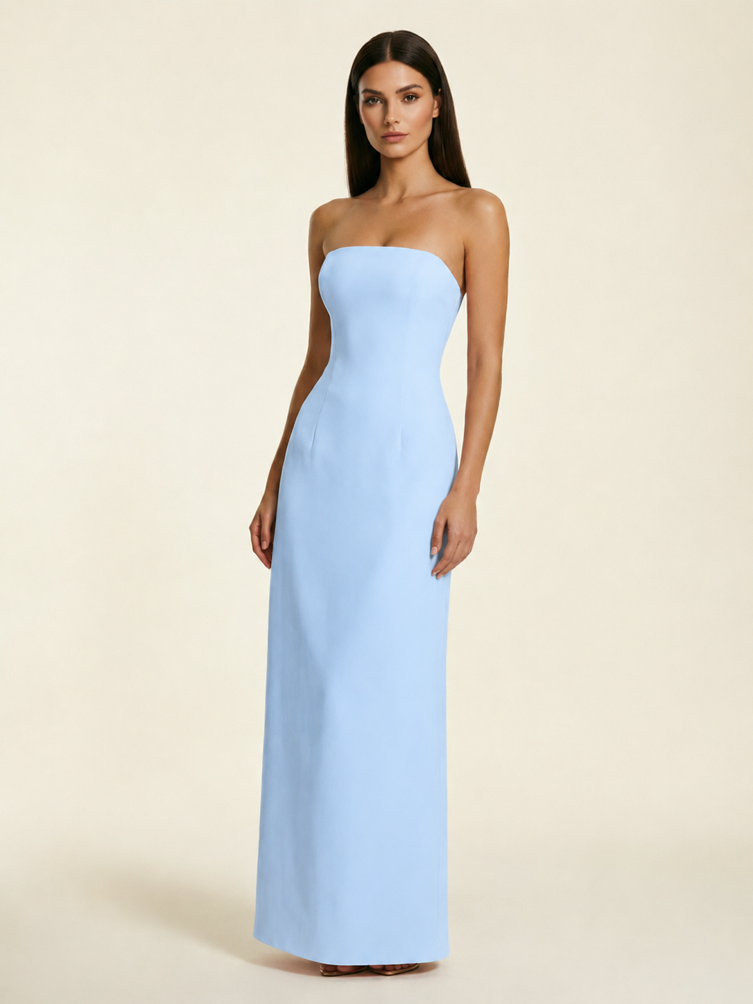 Strapless Lace-Up Back Floor-Length Formal Dress