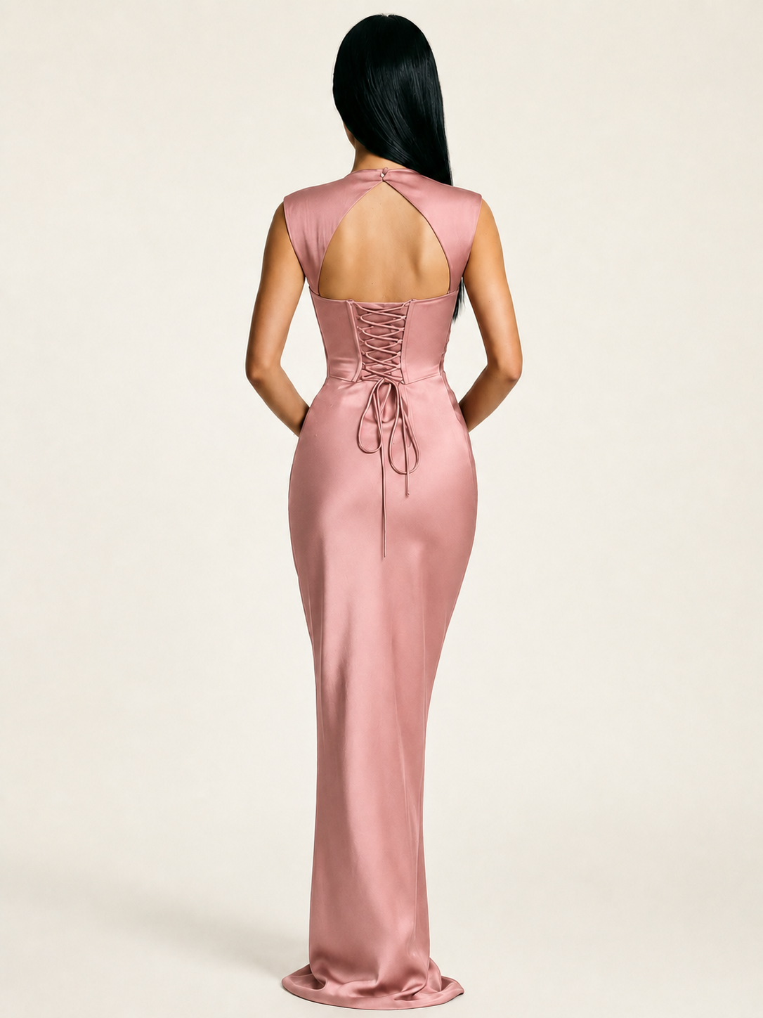 Sleeveless Draped Satin Mermaid Cutout Back Formal Dress