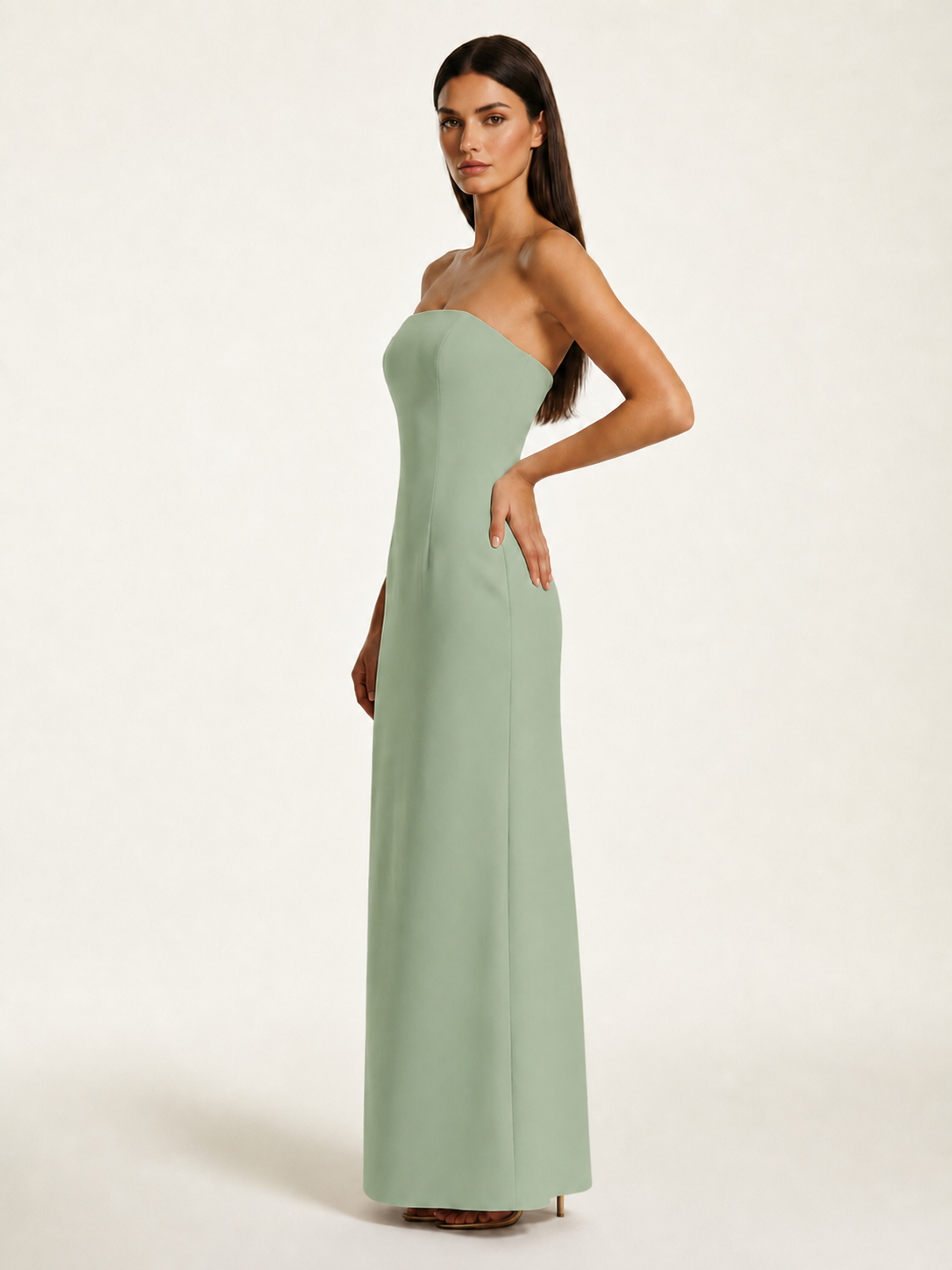 Strapless Lace-Up Back Floor-Length Formal Dress