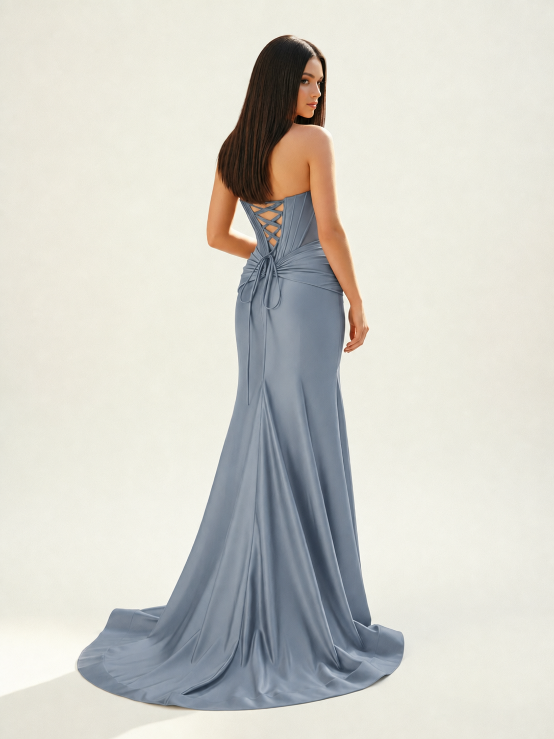Strapless Corset Satin High Slit Mermaid Gown