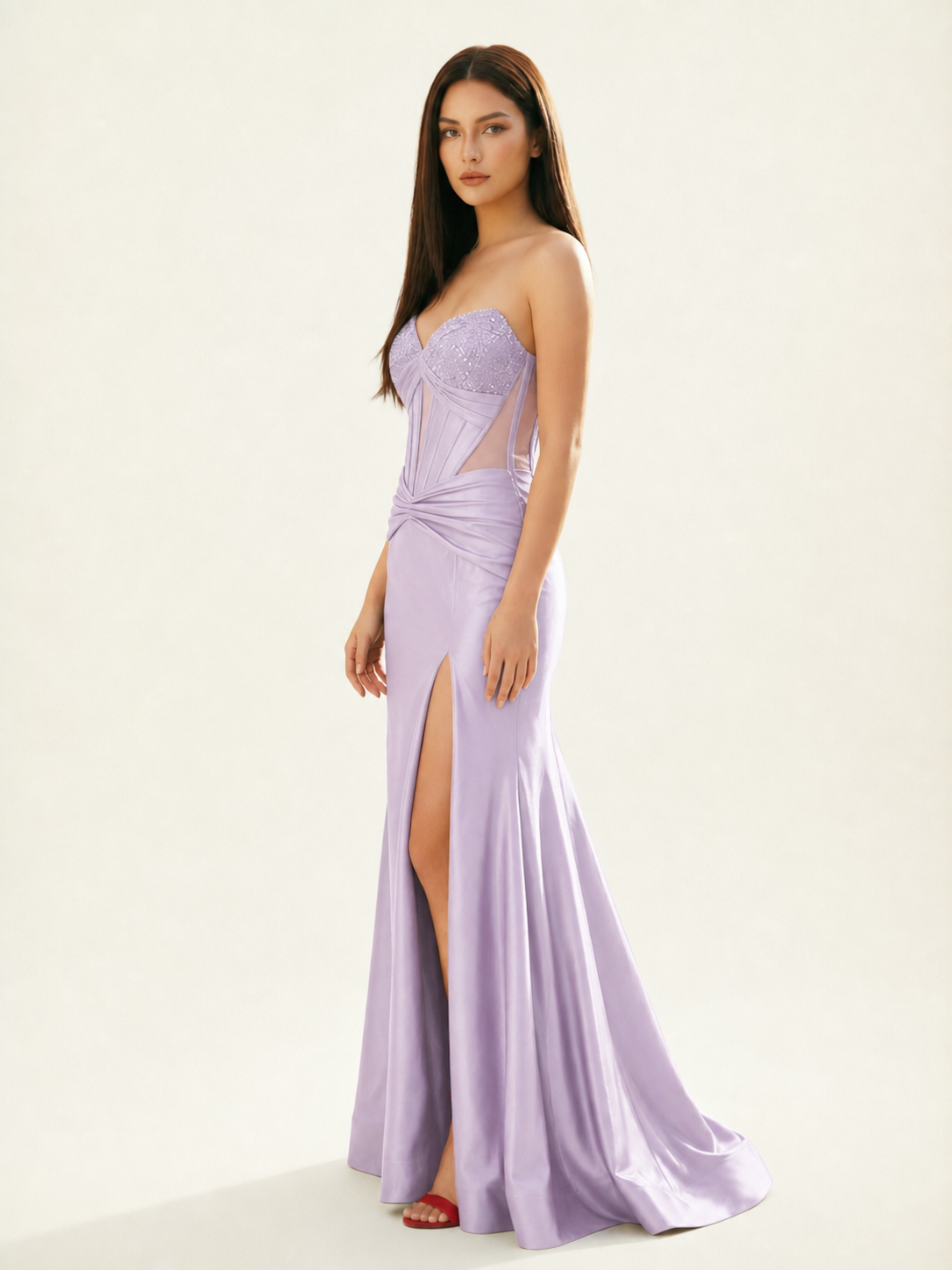 Strapless Corset Satin High Slit Mermaid Gown