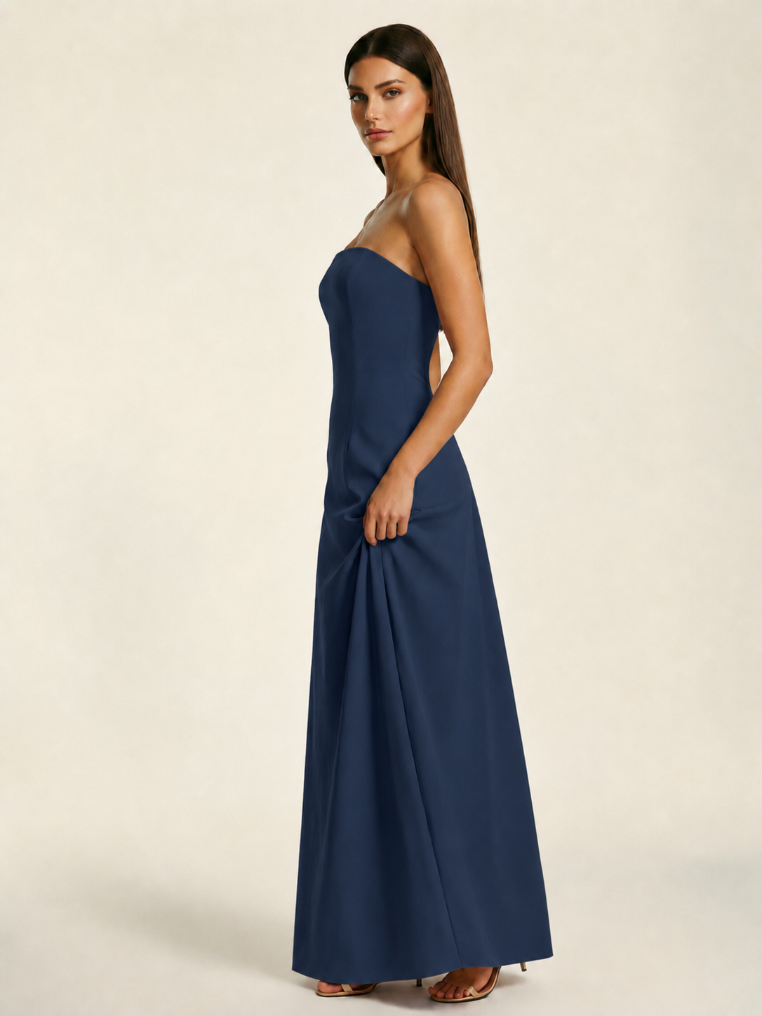 Strapless Lace-Up Back Floor-Length Formal Dress