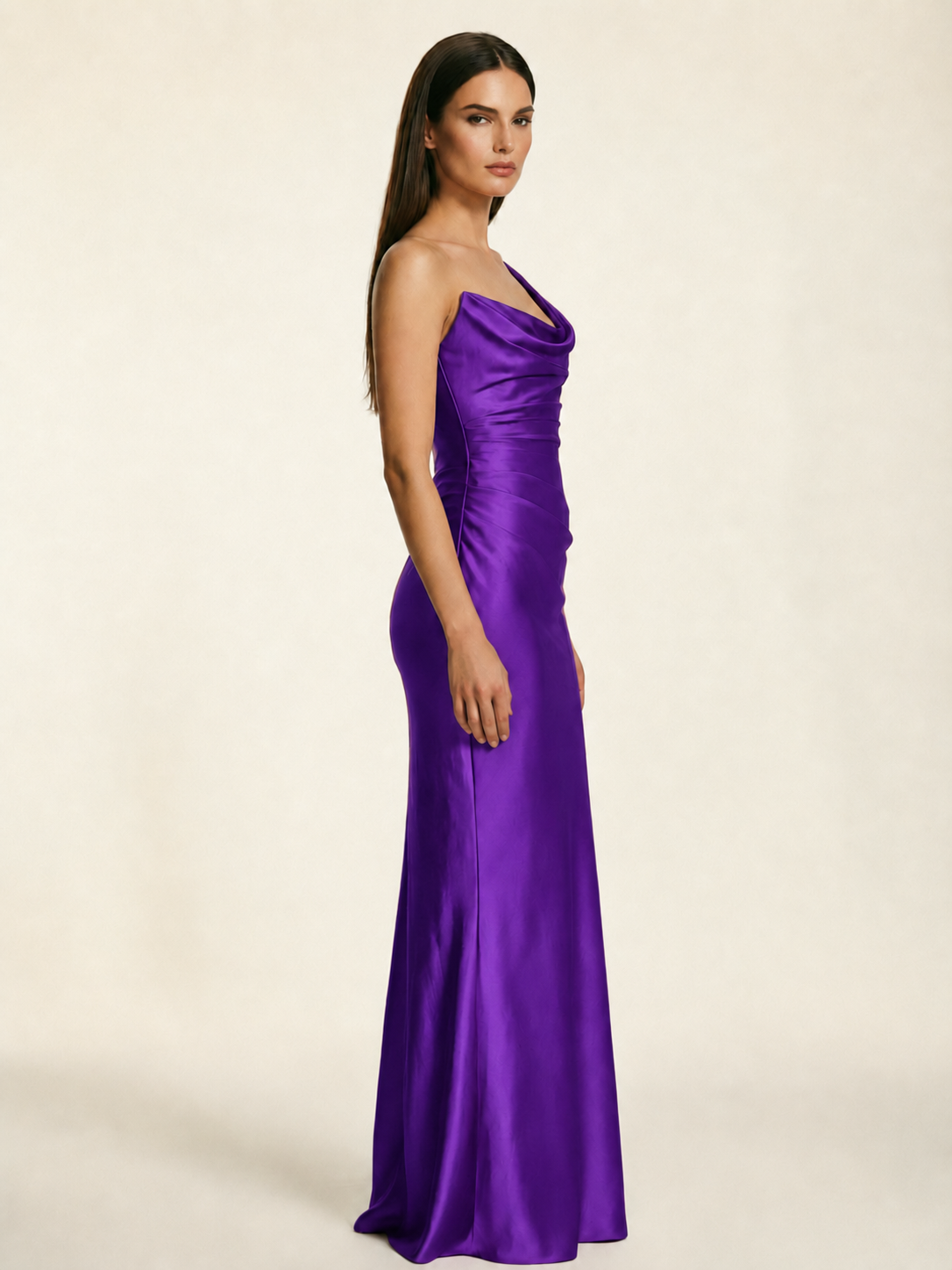 Single-shoulder satin back strap design formal dress