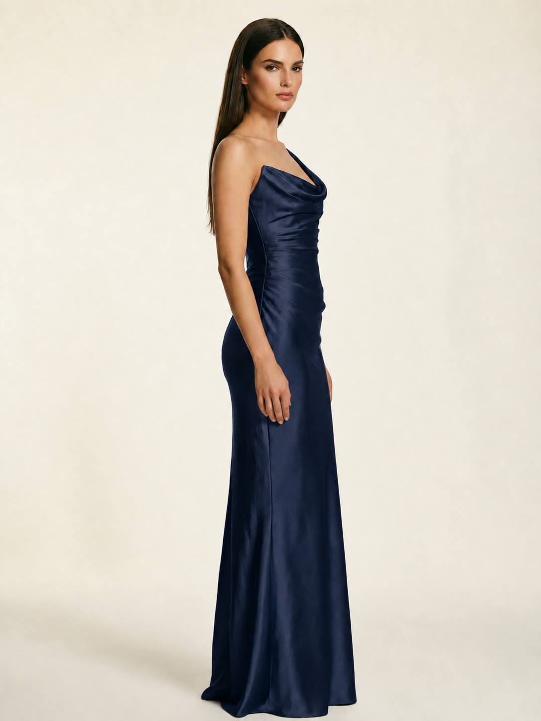 Single-shoulder satin back strap design formal dress