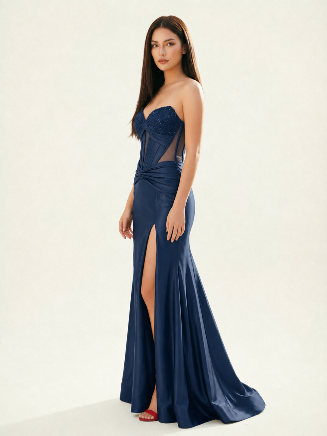 Strapless Corset Satin High Slit Mermaid Gown