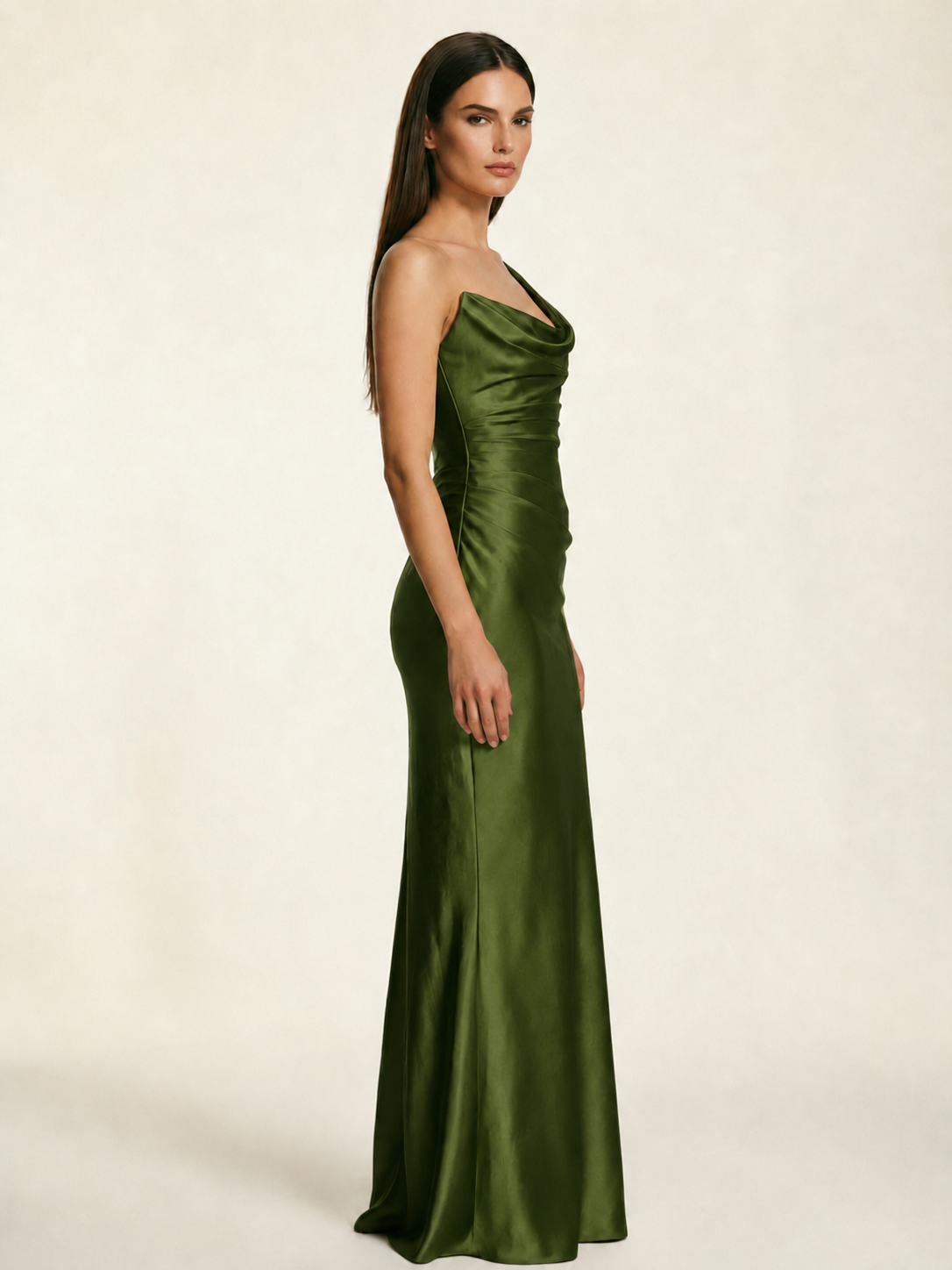 Single-shoulder satin back strap design formal dress