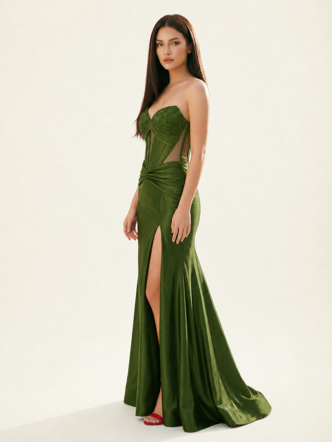 Strapless Corset Satin High Slit Mermaid Gown
