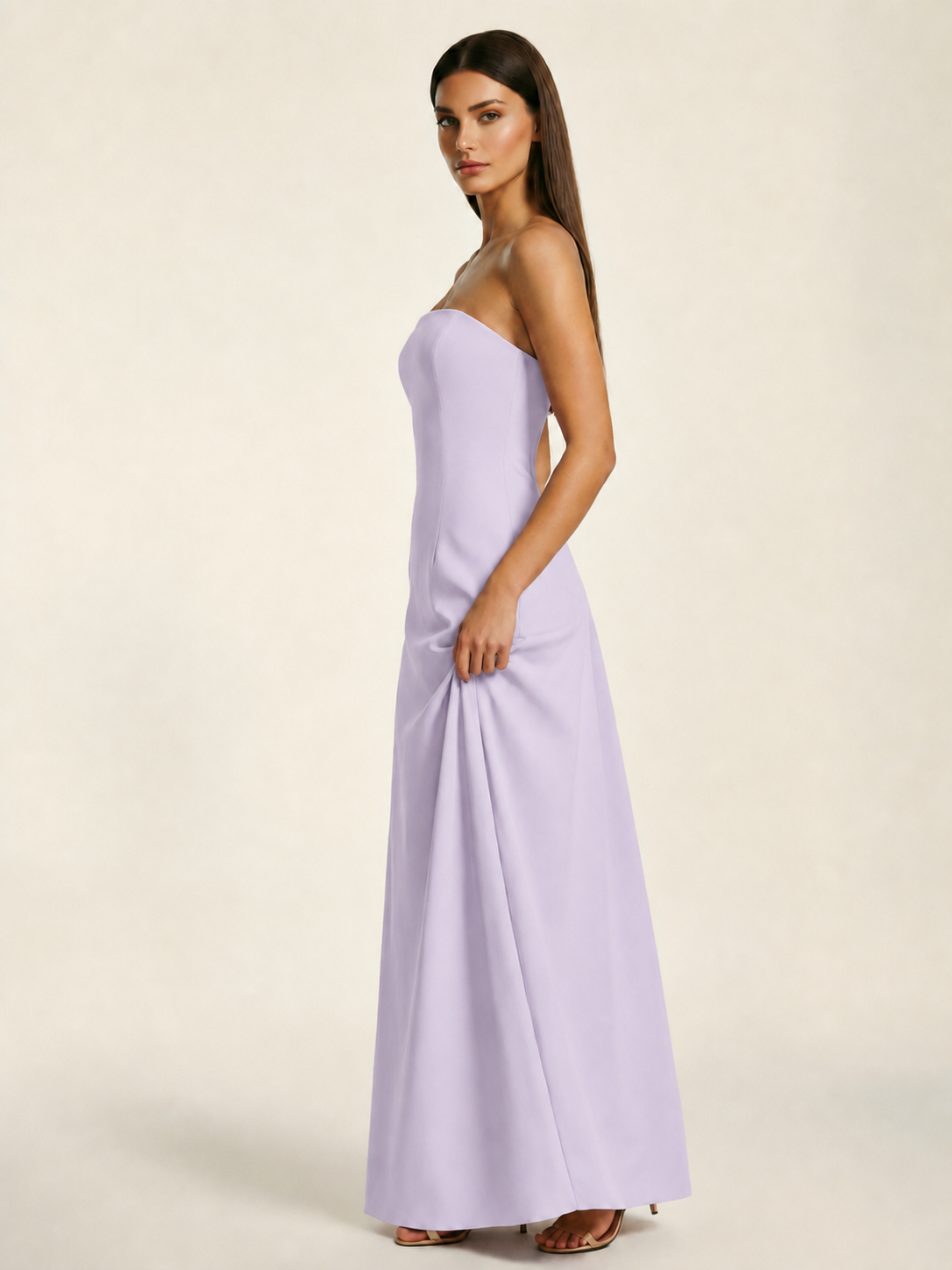 Strapless Lace-Up Back Floor-Length Formal Dress