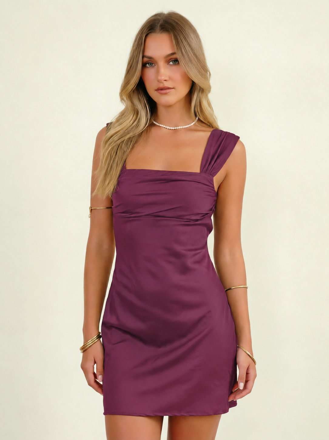 Draped Bust Satin Bodycon Mini Dress