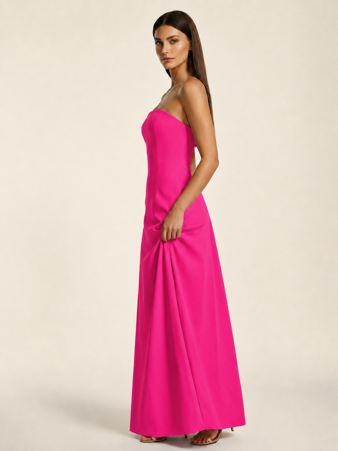 Strapless Lace-Up Back Floor-Length Formal Dress