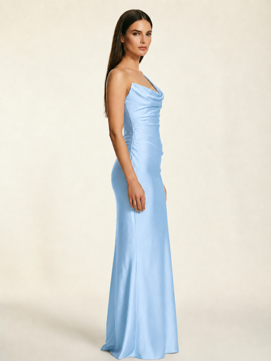 Single-shoulder satin back strap design formal dress