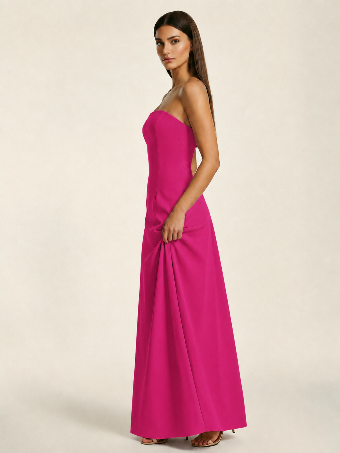 Strapless Lace-Up Back Floor-Length Formal Dress