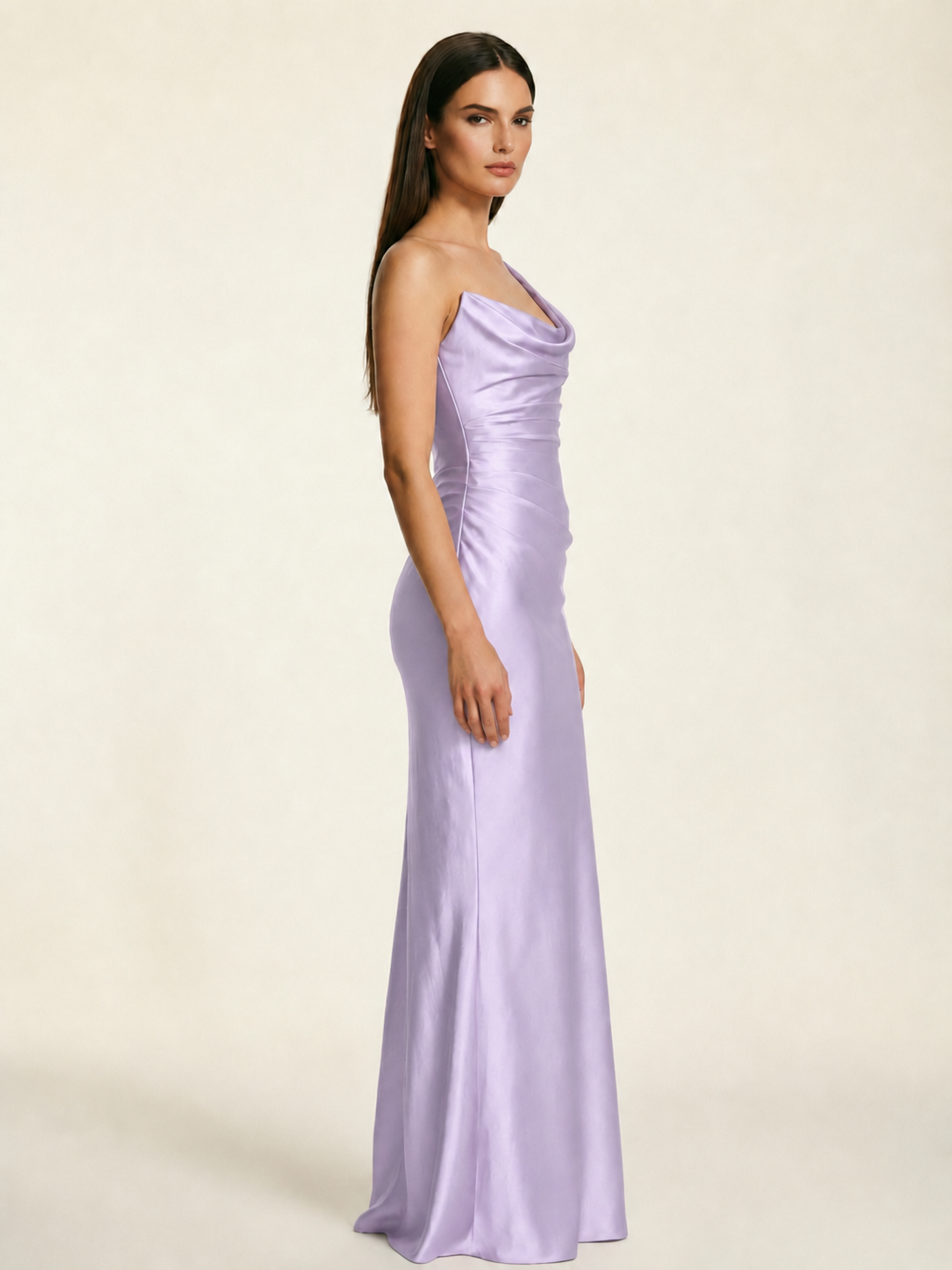Single-shoulder satin back strap design formal dress