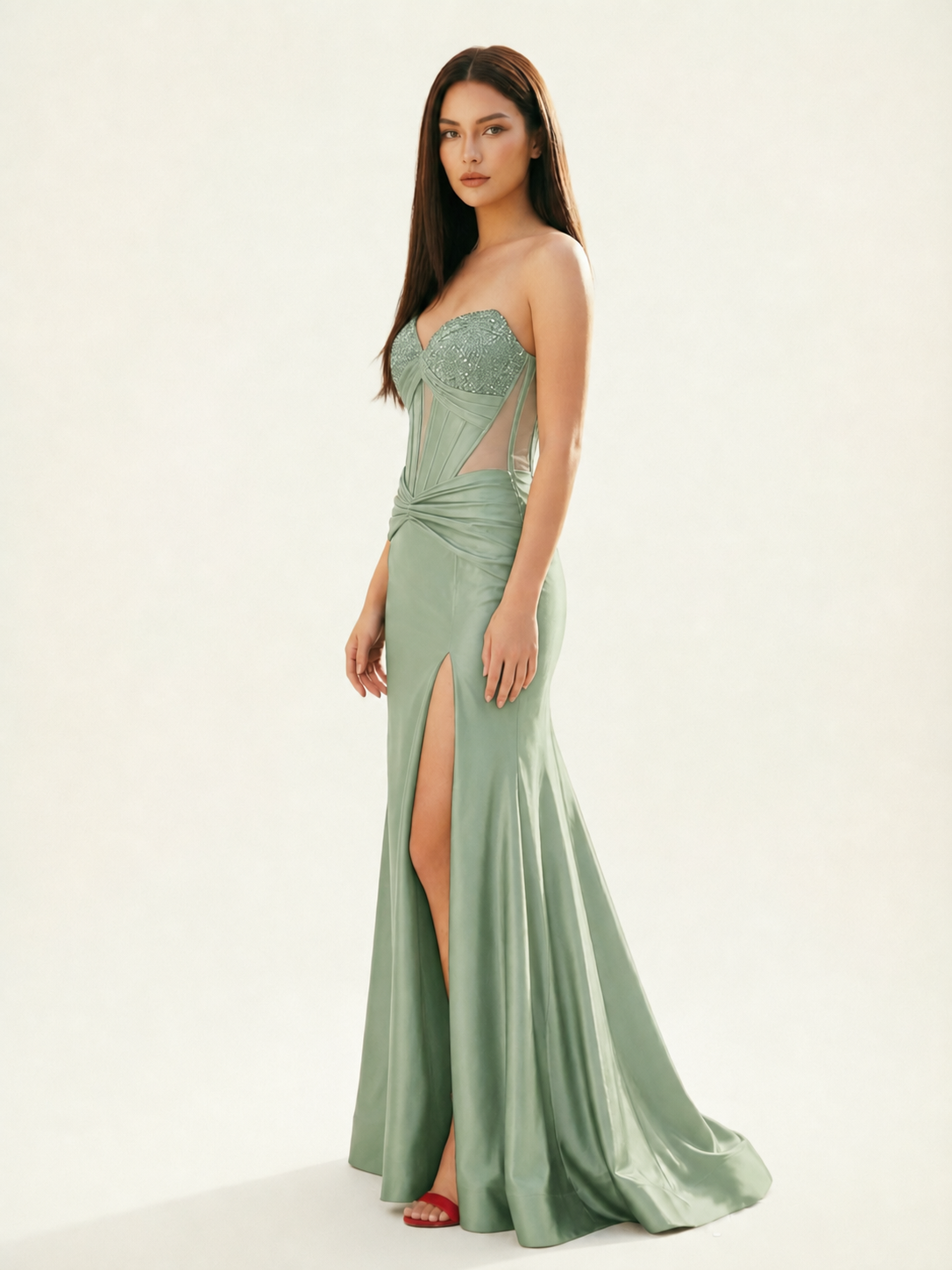 Strapless Corset Satin High Slit Mermaid Gown