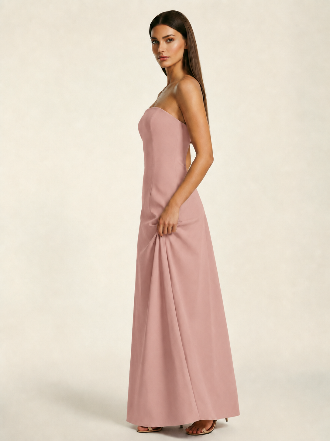 Strapless Lace-Up Back Floor-Length Formal Dress