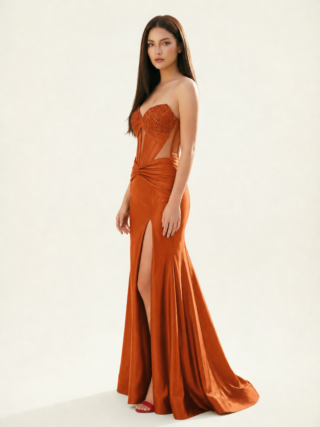 Strapless Corset Satin High Slit Mermaid Gown