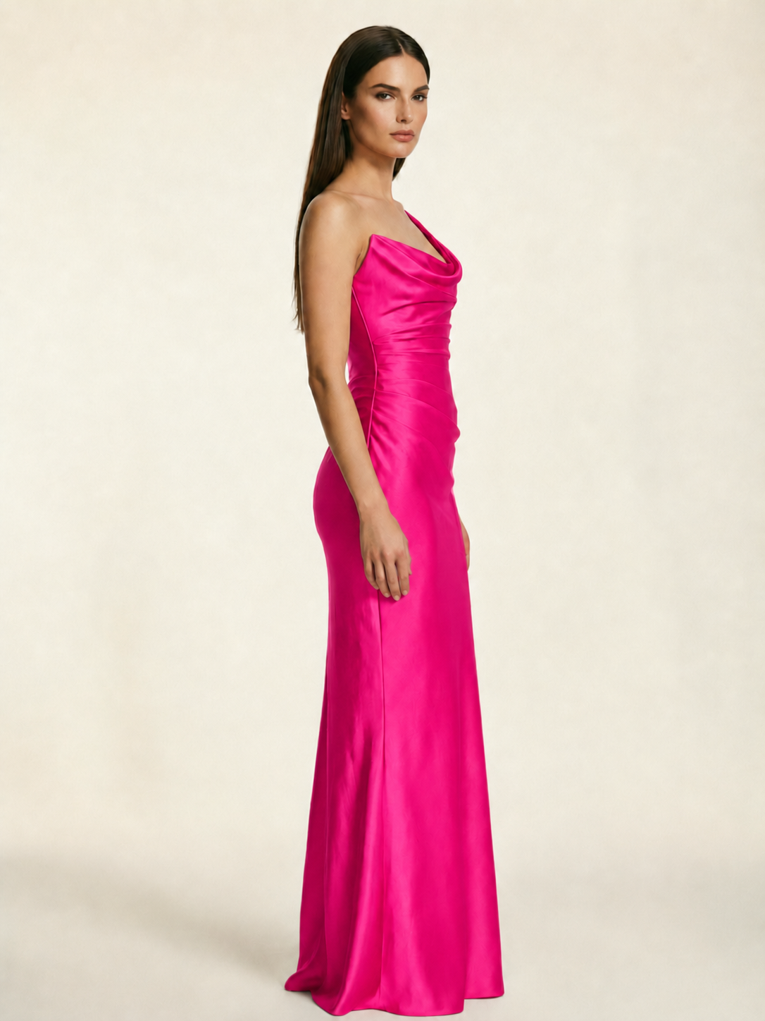 Single-shoulder satin back strap design formal dress