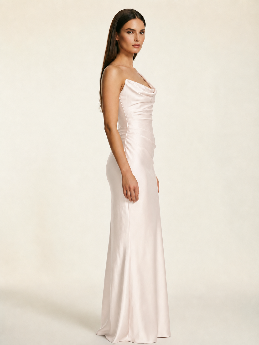 Single-shoulder satin back strap design formal dress