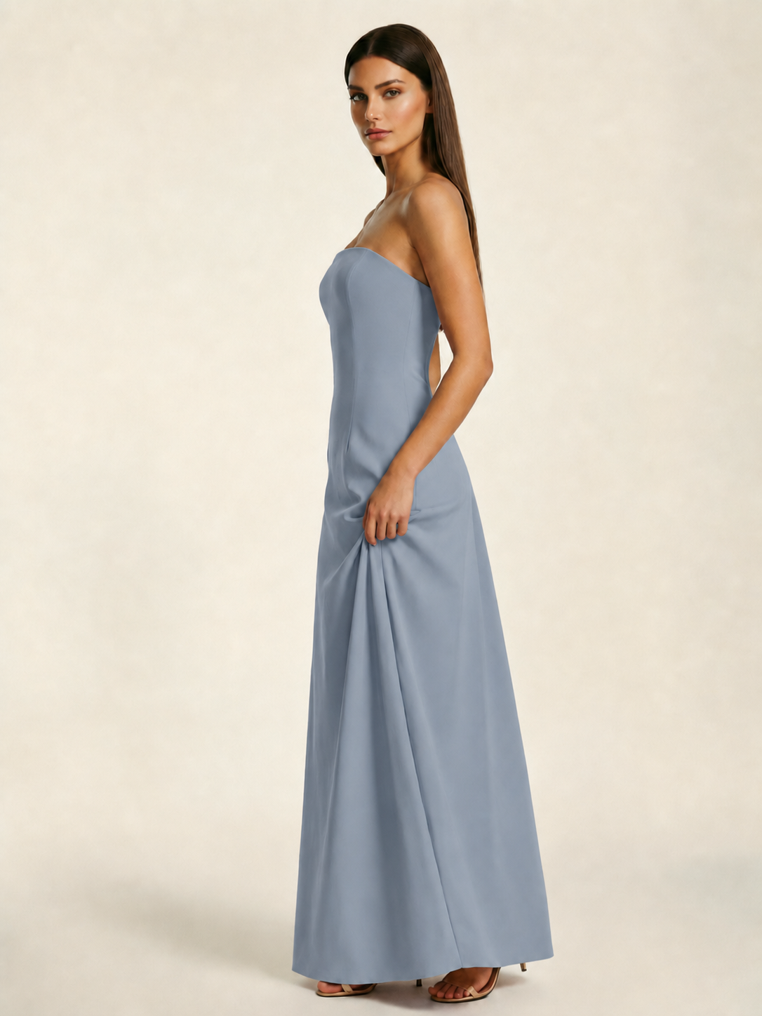 Strapless Lace-Up Back Floor-Length Formal Dress