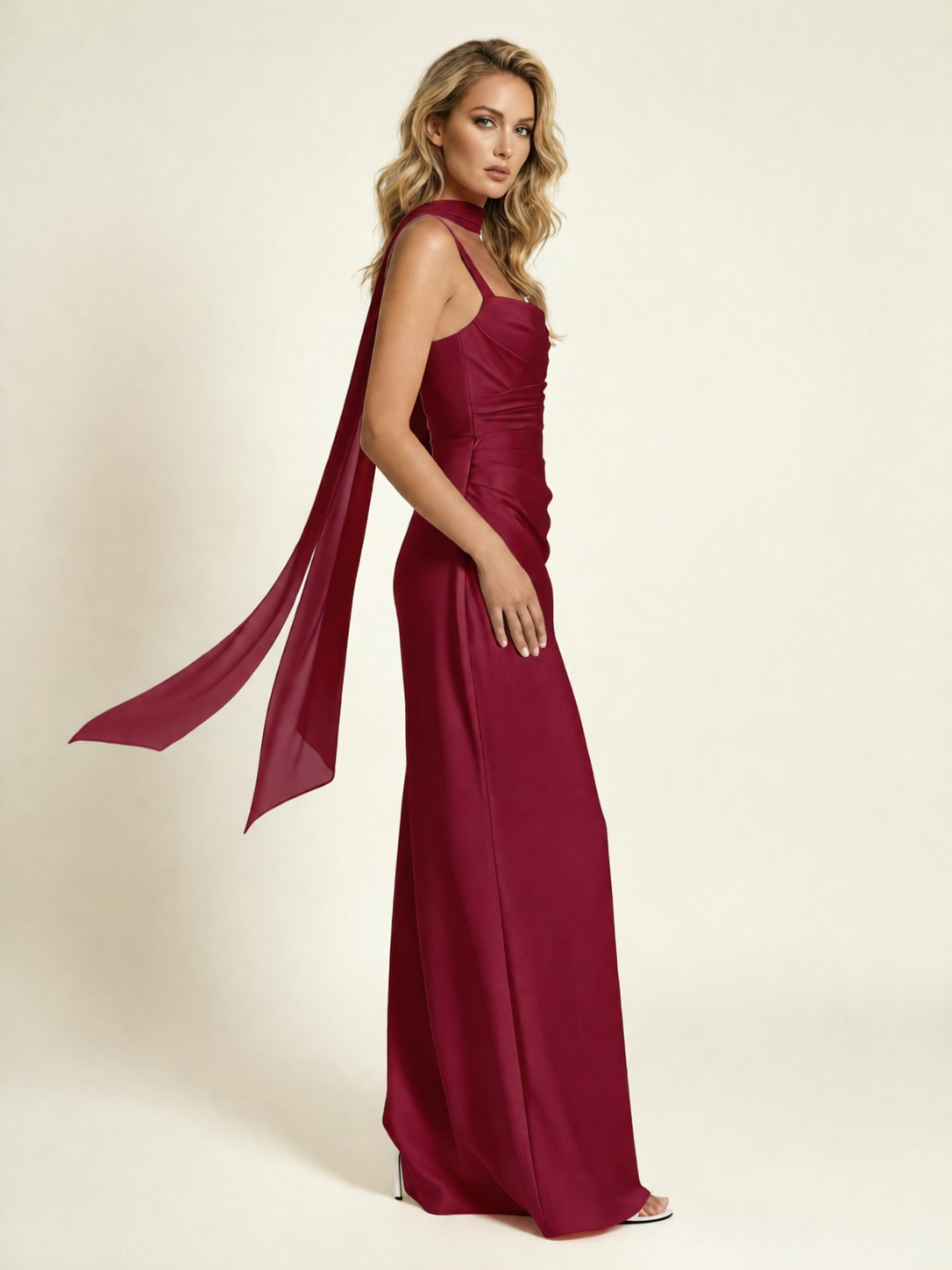 Satin Square Neck Mermaid Maxi Gown with Choker Strap