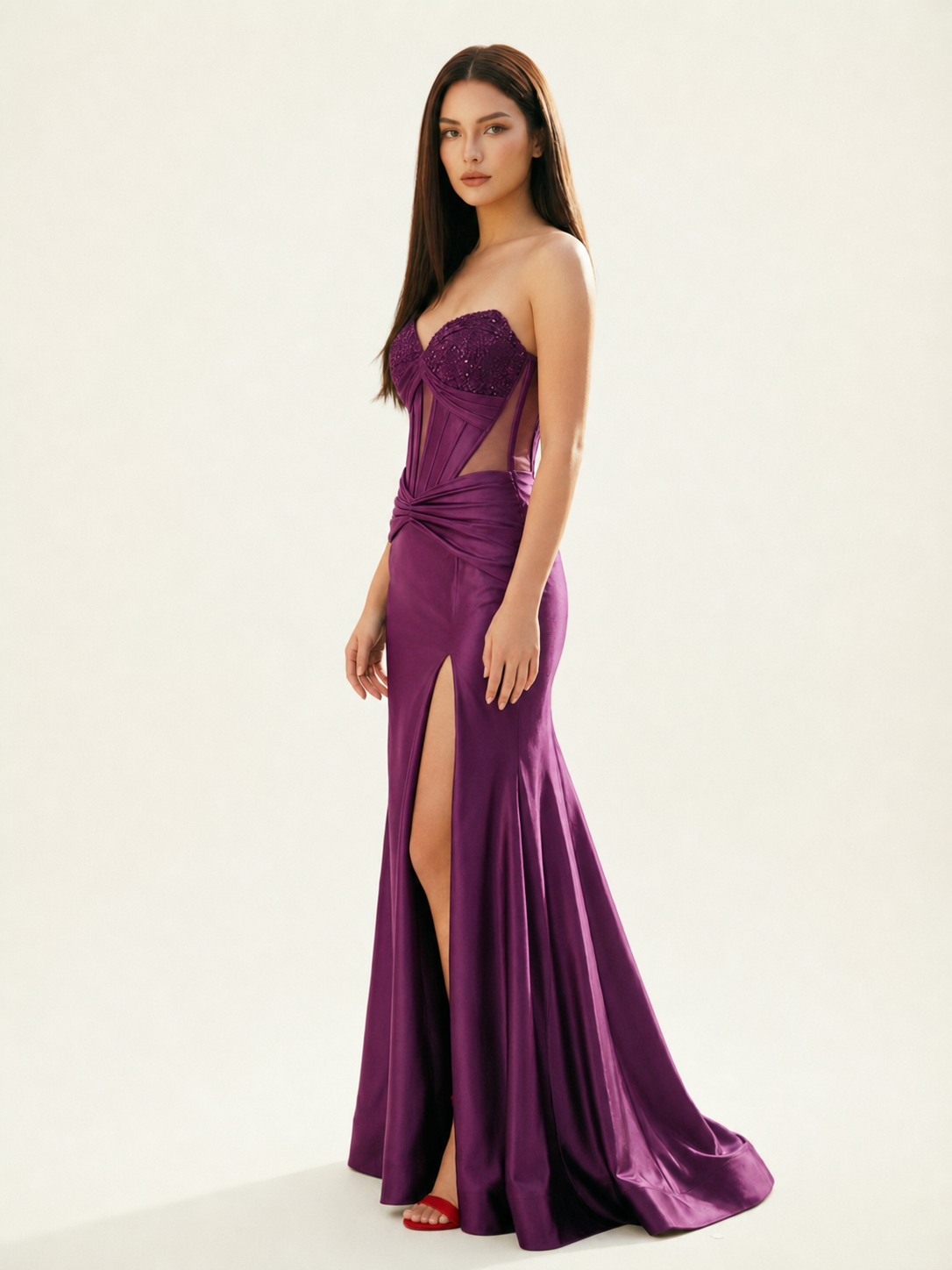 Strapless Corset Satin High Slit Mermaid Gown