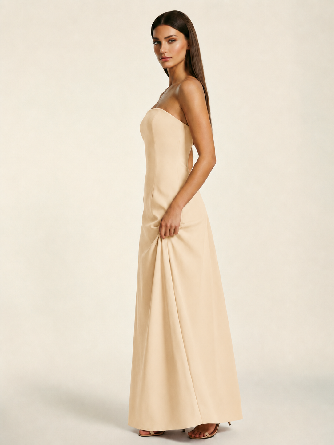 Strapless Lace-Up Back Floor-Length Formal Dress