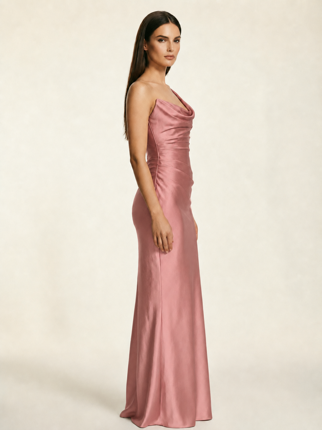 Single-shoulder satin back strap design formal dress