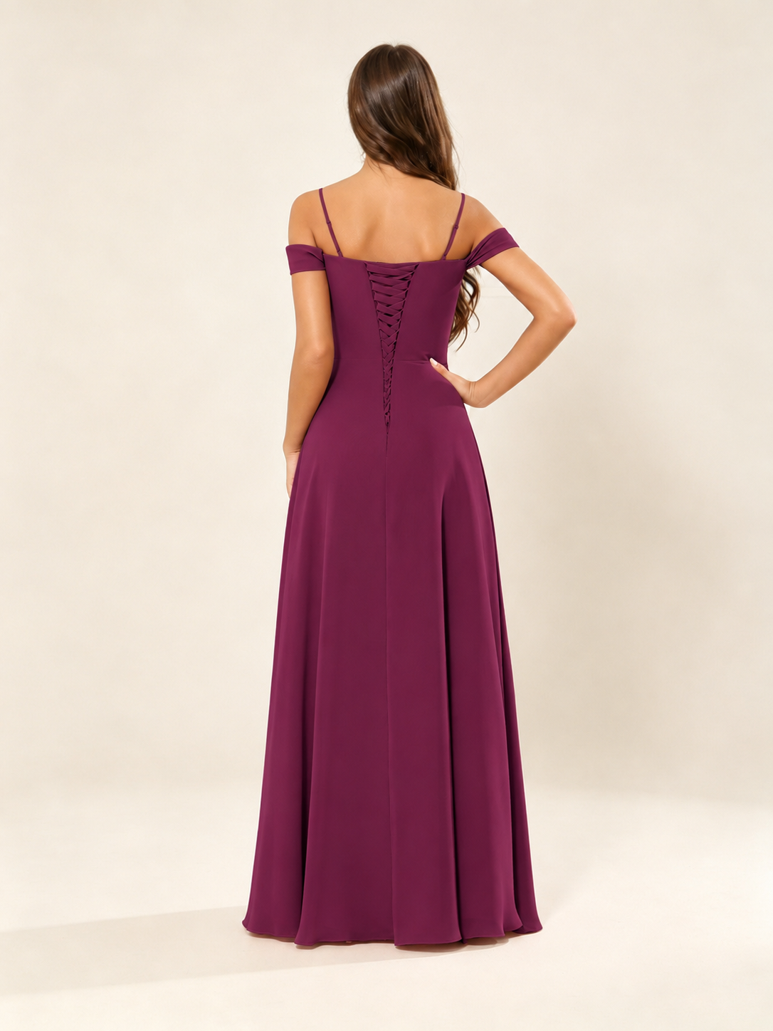Off shoulder chiffon bridesmaid dress with high slit ruffle
